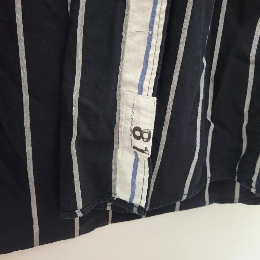 Y2K Striped Button Down Shirt Navy Blue White Men's Large Company‎ 81 Eagle Vtg